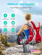 Solar Charger Power Bank, 40000mAh Wireless Portable Charger QC3.0 PD 20W Fast Charging with USB-C in/Output, External Battery Pack with Dual Flashlights Hiking Camping Essential