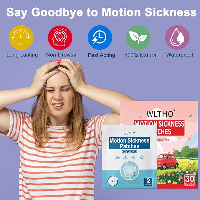 30ct Motion Sickness Patches Non Drowsy, Sea Sickness Patch for Cruise Travel Essentials, Waterproof Patches Behind Ear, Custom Floral Pattern, Long Last 72H