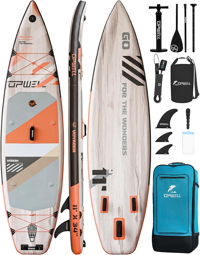 UPWELL 11’6”/11'2”/11'/10'8”/10'6”/10'2” Inflatable Stand Up Paddle Board with sup Accessories Including Backpack, Repairing Kits, Non-Slip Deck, Leash, 3 Fins, Paddle and Hand Pump