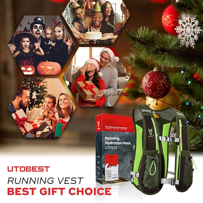 UTOBEST Running Vest, 5L Hydration Vest Lightweight, Breathable and Sweatproof Running Backpack, Adjustable Running Hydration Vest for Trail Running Marathon Race Jogging Cycling