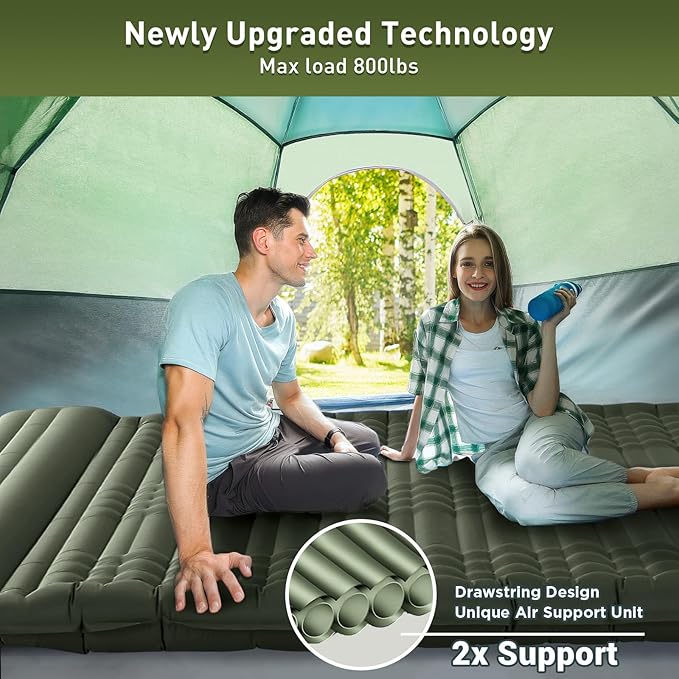 Elegear Double Sleeping Pad for Camping, 4.7" Ultra-Thick Self Inflating Camping Pad 2 Person with Pillow Built-in Foot Pump, Portable Camping Sleeping Mat for Backpacking Hiking Tent(Army Green Full)
