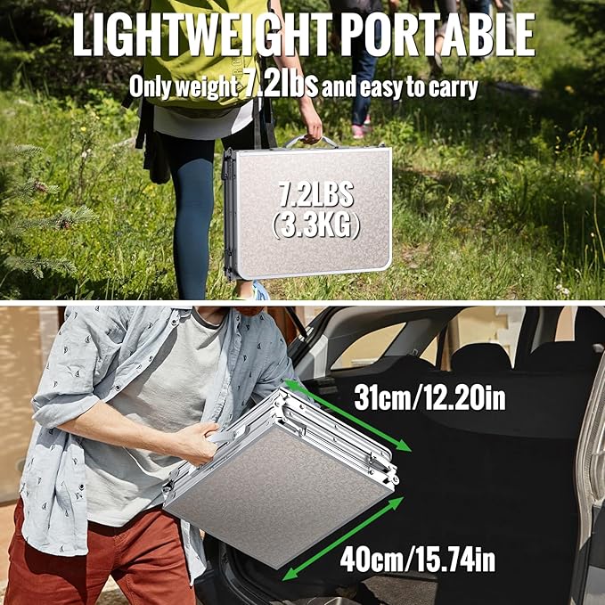 GARLLEN Folding Camping Table, 3 Adjustable Height Portable Folding Picnic Table with Storage Bag, Lightweight Aluminum Outdoor Table for Picnic, Camping, BBQ, 34.2" L x 15.7" W, Silver