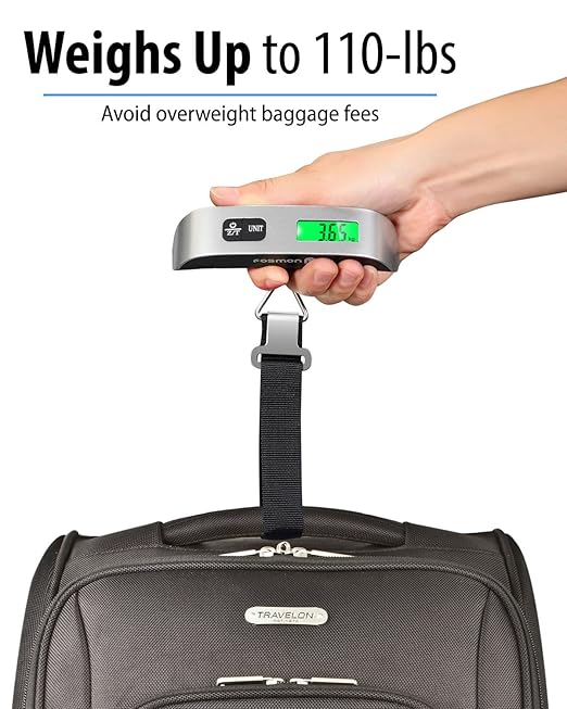 Fosmon Digital Luggage Scale (2 Pack), LCD Display Backlight Temperature Baggage Scale w/ 110lbs Capacity, Portable Stainless Steel Hanging Luggage Weight Scale w/ Tare Function for Travelers - Silver