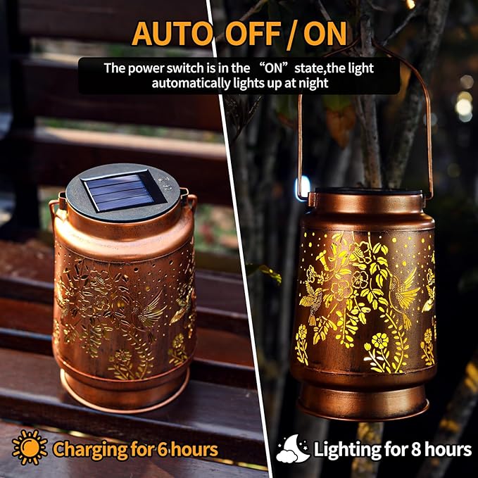 Solar Lanterns Outdoor Waterproof Hummingbird Garden Decorations Gifts for Women Gifts for Mom Grandma Birthday Gifts Hanging Solar Lanterns Outdoor for Patio Decoration, Deck, Lawn, Passageway