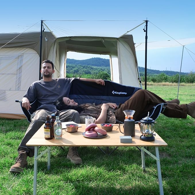 KingCamp Double Camping Chair, Oversized Heavy Duty Loveseat for Adults Portable Folding XL 2 Person Couch Padded Comfortable Two Seat with Cup Holder for Outdoor Lawn Backyard