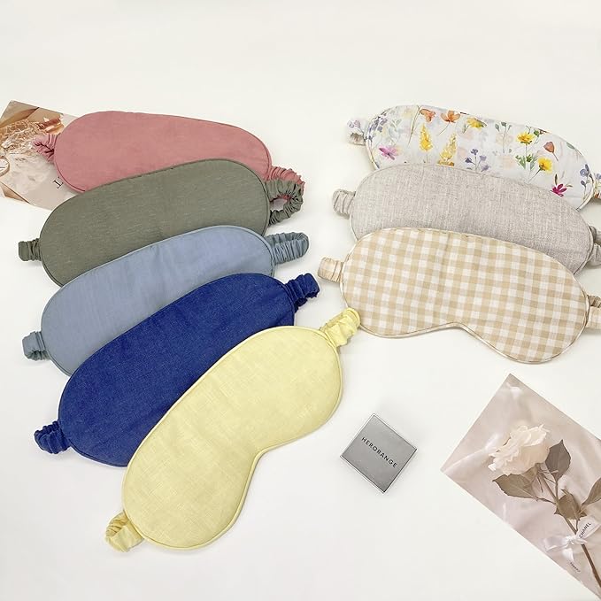 Sleep Mask Linen Eye Mask with Elastic Band,Comfort Sleeping Shade for Nighttime Sleeping, Traveling & Napping,Side Sleeper Eye Cover Cooling with Travel Bag Gift Package(Sky Blue)