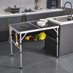 Folding Camping Table, 36''L x24''W Camp Aluminum Table with Adjustable Height Legs, Indoor Outdoor Lightweight Portable Folding Dining Table for Camp Picnic Beach 3Ft black 2 Heights 15"/28"）