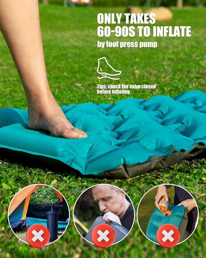 AKSOUL Self-Inflating Sleeping Pad for Camping: Inflatable Wide Compact & Ultralight Air Mattress Sleep Mat, Lightweight Inflatable Pads for Backpack Hiking Traveling Outdoor