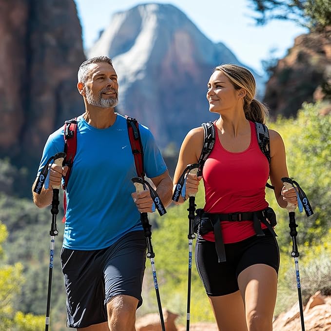 Walking Sticks for Men & Women - 14.5" Foldable Hiking Poles for Backpacking, Exercising and Traveling, Set of 2 Aluminum Nordic Collapsible Trekking Poles