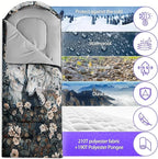 Sleeping Bags for Adults and Kids，3D Printing Camping Sleeping Bag for Girls Boys Lightweight Waterproof Cold/Warm 3-Season，Outdoor Travel with Compression Bags