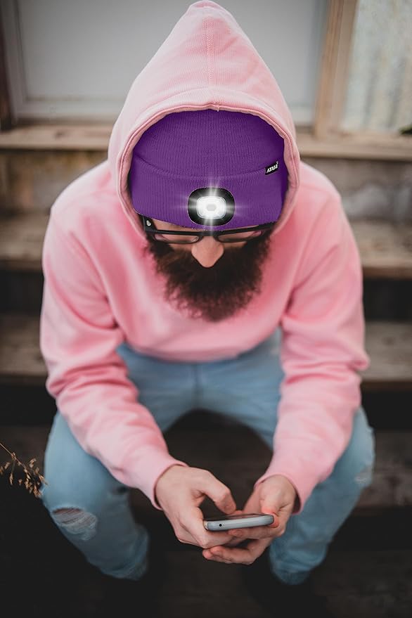 ATNKE LED Lighted Beanie Hat,USB Rechargeable 4 LED Running Headlamp Bright Cap with The Light Gifts for Men and Women