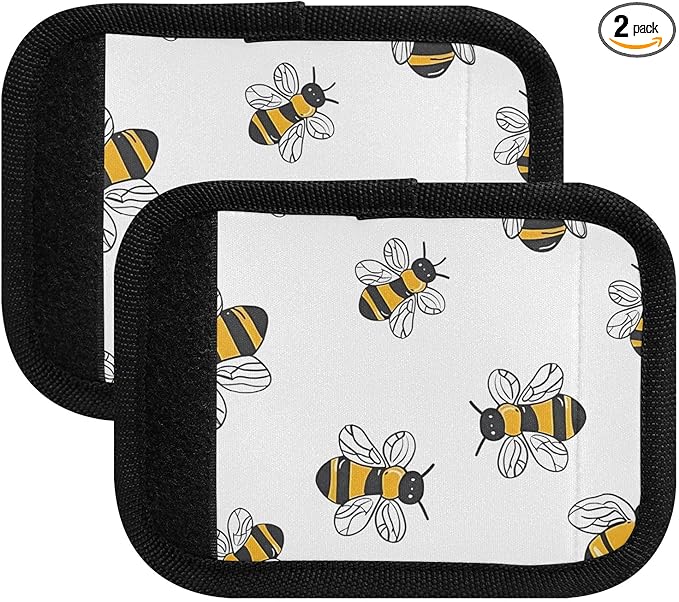 Cute Bee White Luggage Handle Wrap for Suitcase Luggage Tags Handle Covers Identifiers Soft Decorations Travel Accessories 2 Pack