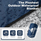 Sherpa Warm Outdoor Camping Blanket - Waterproof Stadium Blanket for Cold Weather, Camp, Sports Mom and Concert - Camping Quilt 80" X 58" (Blue)