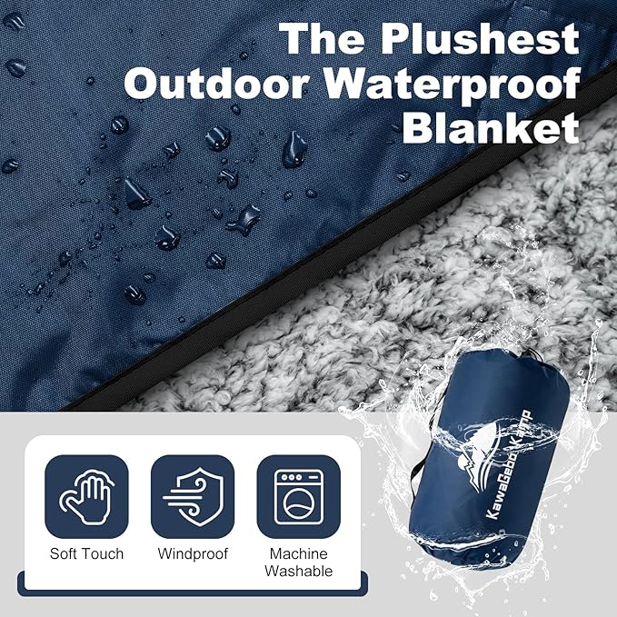 Sherpa Warm Outdoor Camping Blanket - Waterproof Stadium Blanket for Cold Weather, Camp, Sports Mom and Concert - Camping Quilt 80" X 58" (Blue)