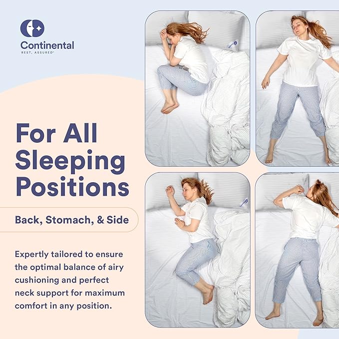 Continental Bedding Luxury Down Pillow Standard Size Pack of 1 - Cool Breathable Bed Pillows for Sleeping, Back, Side, Stomach Sleepers – 700 FP, Firm