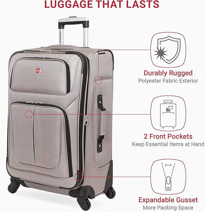 SwissGear Sion Softside Expandable Luggage, Pewter, Checked-Medium 25-Inch