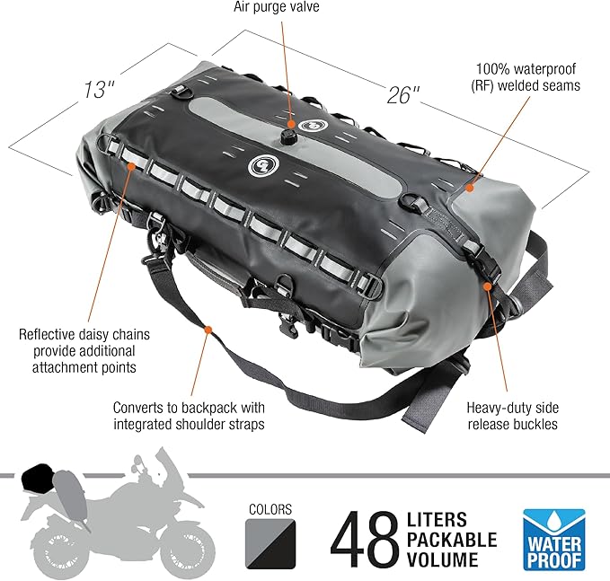 Giant Loop Tillamook Dry Bag, Waterproof Motorbike Luggage, Ideal for Fly and Ride Trips, 48-Liters Storage, Fits Any Large Motorcycle, UTVs, ATVs & Overlander