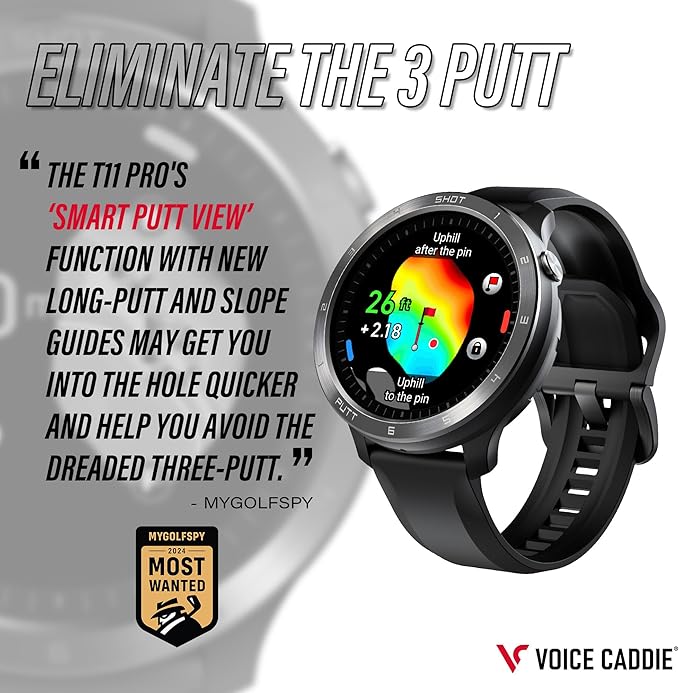Voice Caddie T11 PRO GPS Golf Watch AMOLED Display, Green Undulation, Subscription Free, 40k+ Preinstalled Courses w/Shot Tracking, Practice Tempo Mode, Putt View, 1.3" OLED Touchscreen Plus V-A.I.