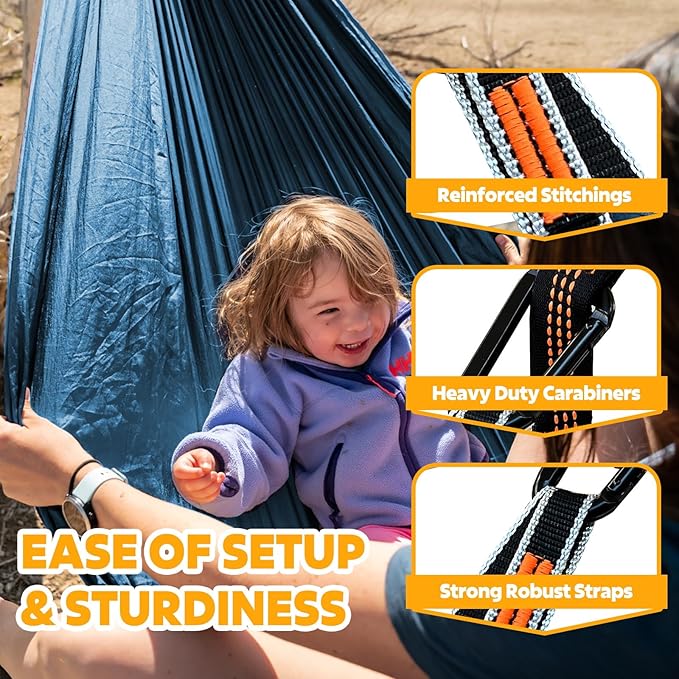 NATUREFUN Ultra-Light Travel Camping Hammock | 300kg Load Capacity,Breathable,Quick-Drying | 2 x Premium Carabiners,2 x Nylon Slings Included | Outdoor Indoor Garden