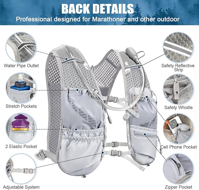 Running Hydration Vest for Women Men, Lightweight Adjustable Hydration Backpack with 1.5L Water Bladder Bag for Hiking, Trail, Running, Marathons, Cycling