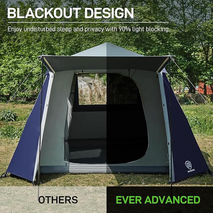 EVER ADVANCED Blackout 6 Person Camping Tent, Instant Cabin Tent for Family with Vestibule and Large Mesh Windows, 60s Easy Setup, Double Layer, Water-Resistant