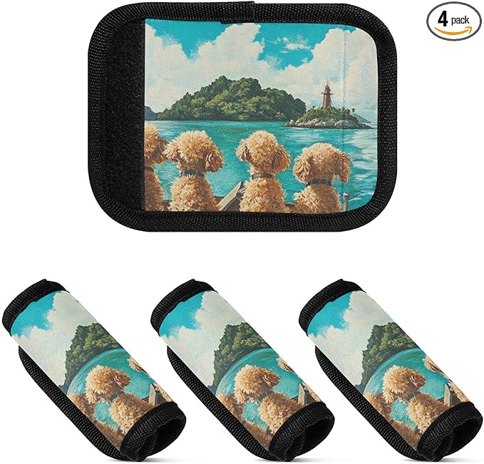 4 PC Luggage Handle Wrap Luggage Handle Covers Tags for Suitcase Bags Travel Luggage Handle Identifier Gripper Poodle Island Adventure Blue