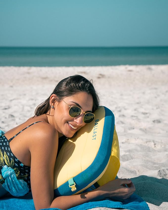 Ballast Cool Combo Beach Pillow - One Inflatable Pillow + One Cooling Pack Bundled Together, The Best Way to Chill at The Beach, Pool, Or Camping (Sunshine Yellow)