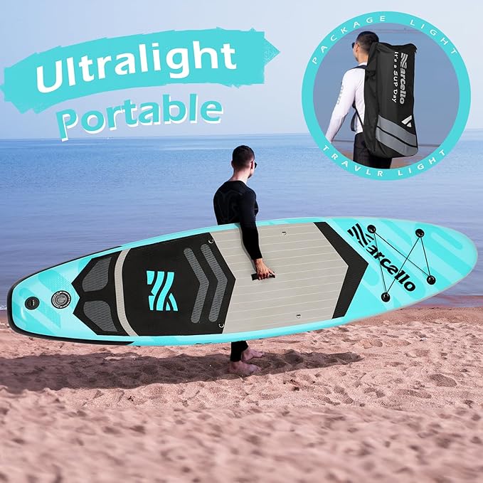 Paddle Board, Inflatable Stand Up Paddle Board，10.6'×33"×6" Ultra-Light SUP Board with Hand Pump, Leash, Repair Kit, Waterproof Phone Case and Backpack