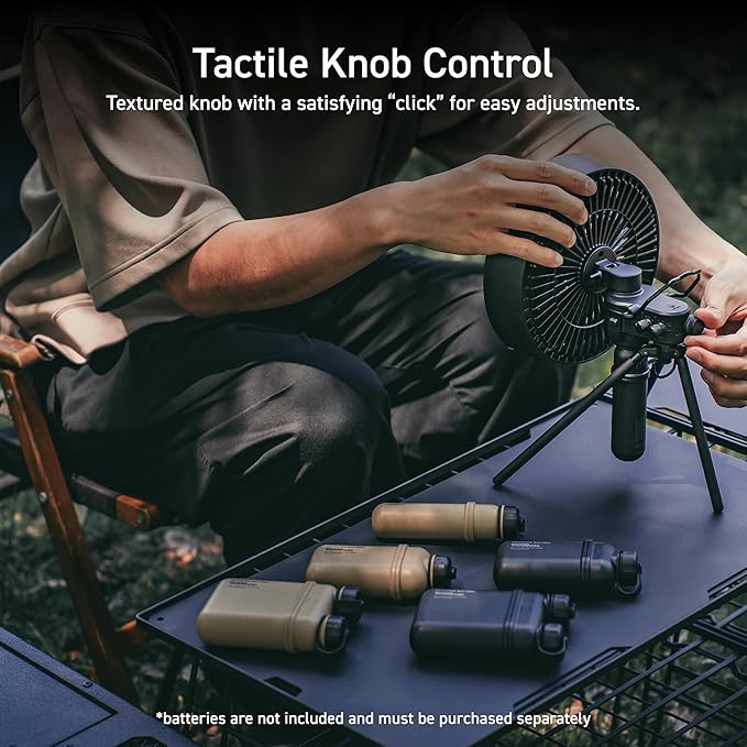 ELECOM NESTOUT Outdoor Camping Fan with Tripod, 4 Speed Settings & Breeze Mode, 3 Angle Oscillation, 90° Adjustable Tilt, Auto Timer (30/60/90 mins), USB C Compatible, Portable Tent Fan (Beige)