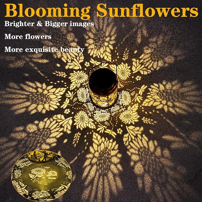 Solar Lanterns for Outside,Sunflower and Dragonfly Garden Decor Lights,Waterproof Solar Powered Hanging Lantern for Patio,Yard,Porch, Birthday Gifts for Women,Mom,Grandma,Housewarming