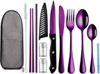 Travel Utensils with Case,Reusable Utensils,Portable Travel Camping Cutlery Set,Stainless Steel Flatware Set,Lunch Boxes Workplace Camping School Picnic (Purple)