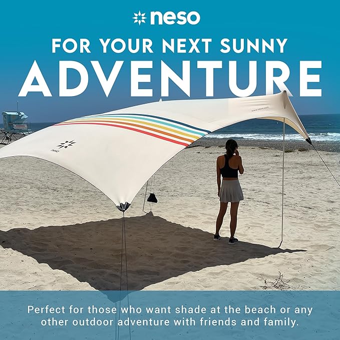 Neso Gigante - Portable Beach Tent - Ideal to Enjoy with Family and Friends - UPF 50+, Water-Resistant, and Lightweight - Rainbow, 11' x 11'