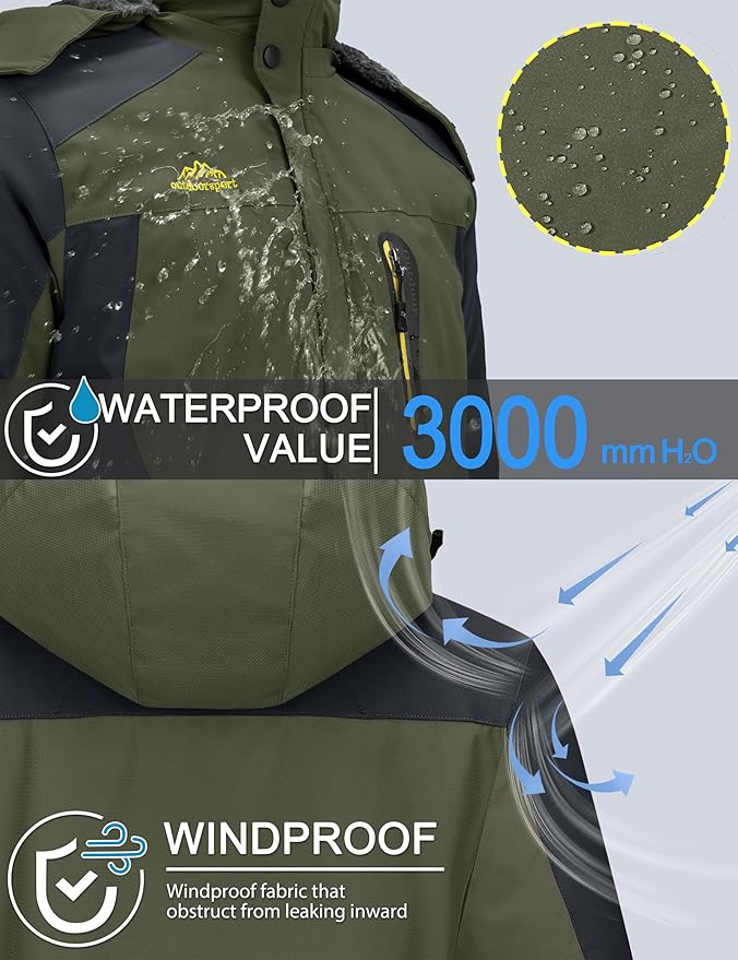 TACVASEN Men's Winter Ski Jacket Waterproof Snow Coats Snowboard Fleece Lining Jacket Warm Parka with Hooded