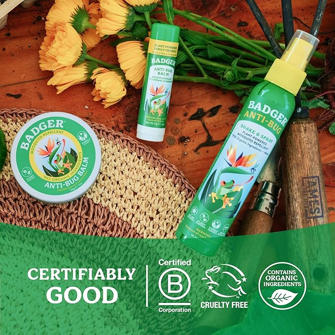 Badger Bug Spray, 3-Hour DEET-Free Mosquito Repellent, Family Friendly, Citronella & Organic Essential Oils, Natural & Vegan Insect Repellent Spray, 4 fl oz Aluminum Bottle, 2-Pack