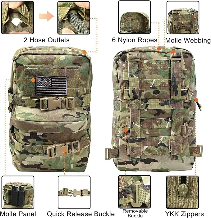 Tactical Mini Molle Hydration Pack,Molle Hydration Carrier with US Flag Water Resistant,Hydropack for Tactical Vest Backpack