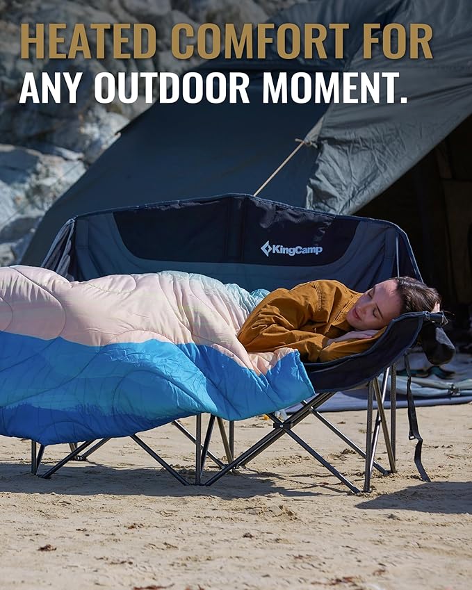 KingCamp Double Camping Chair, Oversized Heavy Duty Loveseat for Adults Portable Folding XL 2 Person Couch Padded Comfortable Two Seat with Cup Holder for Outdoor Lawn Backyard