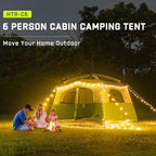 Happy Travel Tent 6 Person Tents for Camping, Waterproof Easy Setup Camping Tent with Rainfly, Portable Large Family Cabin Tent with 5 Large Mesh Windows and Carry Bag for Outdoor Camping & Hiking