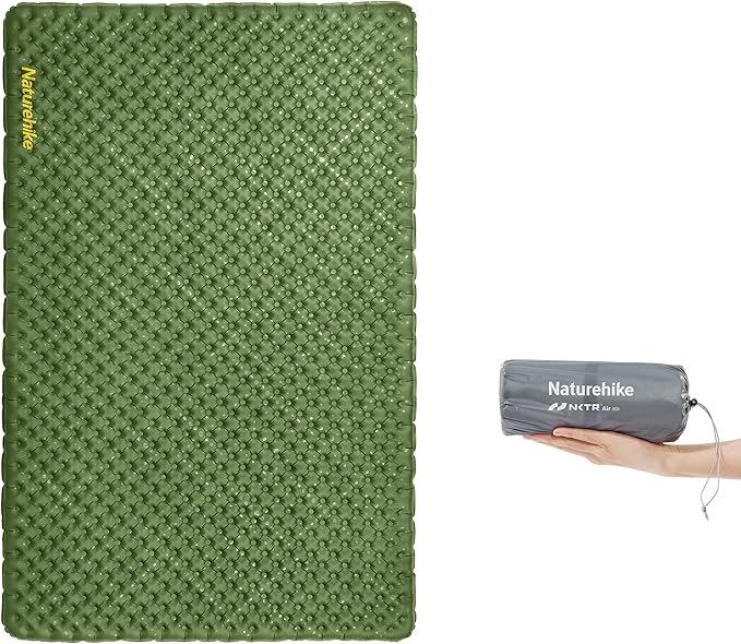 Naturehike 3.5LB Ultralight Insulated Double Sleeping Pad with R4.6, 3.2in Thickened NKTR™ AIR Inflatable Sleeping Mat for Camping, Hiking, Climbing with Inflatable Bag, 2 Person Green