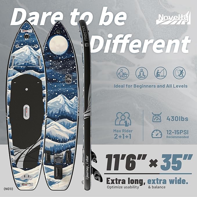 Novelty 11'6" x 35" Inflatable Stand Up Paddle Board with Seat- Stable SUP Board for Adults - Portable Paddleboard for Yoga, Surfing, Fishing - Includes Full Accessories Kit