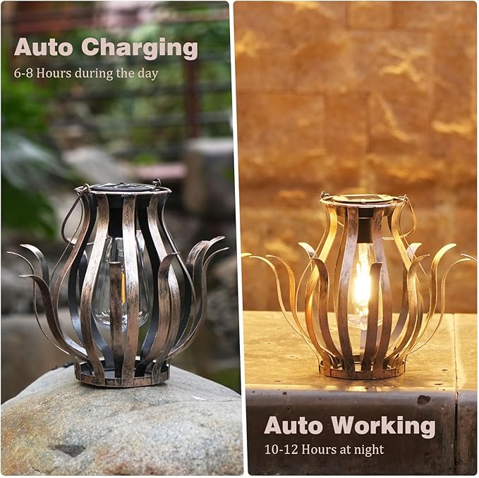 Solar Lanterns Outdoor Waterproof Hanging Lanterns as Birthdays Gifts for Women Mom Grandma Metal Garden Decor for Outside Solar Lights for Yard, Patio, Lawn, Porch, Backyard (Gradient Brown)