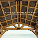 Backyard Discovery Arlington 12' x 10' Cedar Wood Outdoor Gazebo Pavilion with Hardtop Galvanized Steel Peak Roof, Snow Support, Wind Resistance, PowerPort, Shade for Garden, Patio, Deck, Entertaining