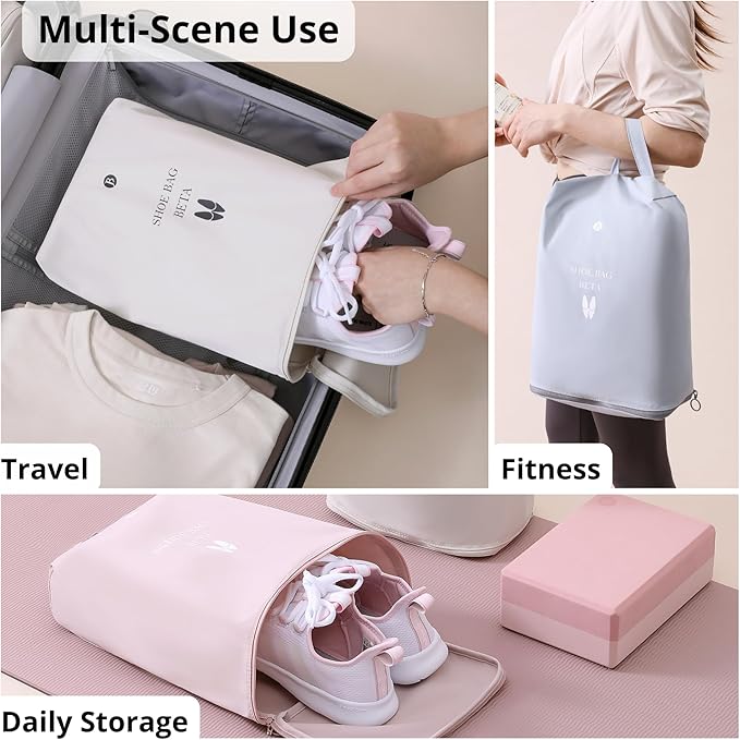 tianzong Shoe Bags for Travel, Waterproof Shoe Storage Organizer with Zipper for Men and Women (2 Pack, Pink)
