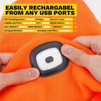 VIBELITE LED Beanie Hat with Light, USB Rechargeable LED Headlamp, Gifts for Men, Him, Husband, Boyfriend,Gifts for Dad, Husband, Father, Orange
