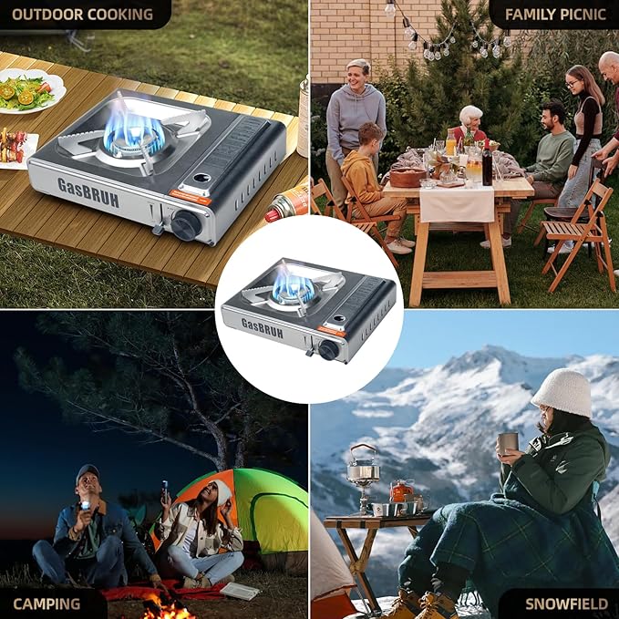 Propane or Butane Stove with Windblocker,Dual Fuel 10000BTU Stainless Steel Portable Camping Stove with CarryCase,Gas Stove for Camping,Tailgating,Outdoor Cooking,Emergency(Fuel not included)