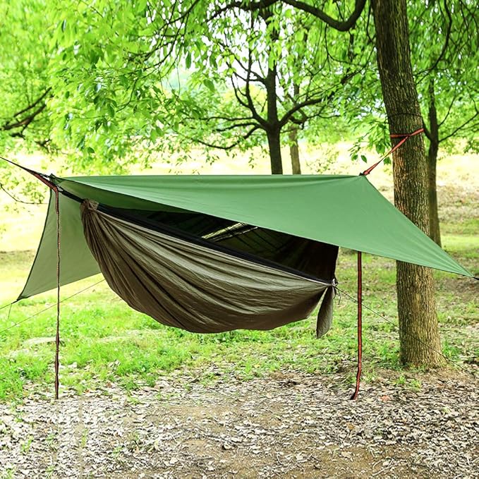 YCD Portable Camping Hammock Set,Single Double Hammock,Insect-Proof net,Rain Fly Tarp,high-Strength Parachute Cloth Hammock,Backpack Hiking Courtyard Outdoor Activities.