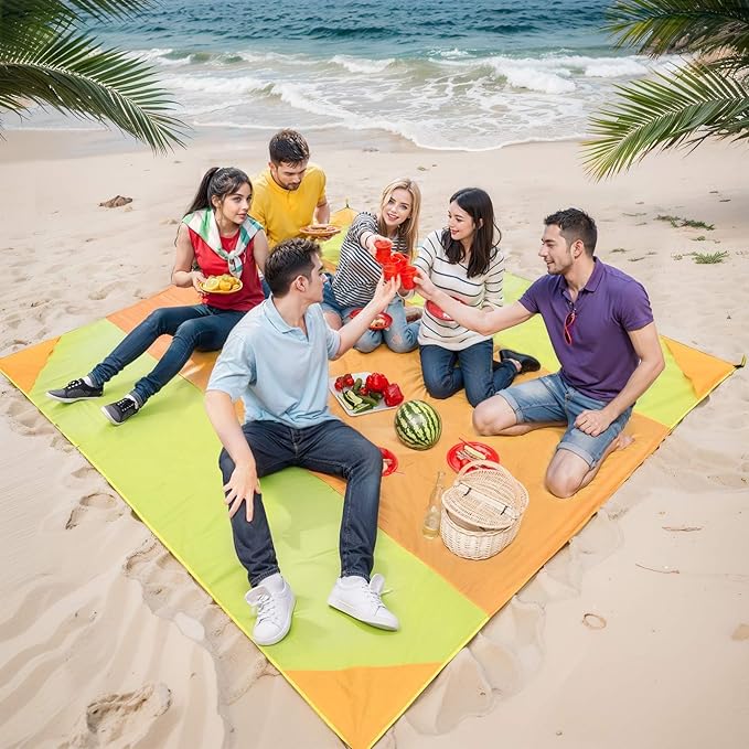 Beach Blanket Sandproof Waterproof, Large Beach Mat Lightweight Portable Quick Drying for Picnic Camping Hiking Travel Beach Accessories (1, Bigorangeyellow, 118"x110")