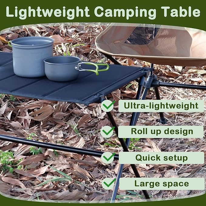 Folding Camping Table, Large Portable Camping Side Table with Carry Bag, Ultralight Weighs Only 2.3lbs, Ideal for Camping, Hiking, Backpacking, Beach, Picnic, Travel