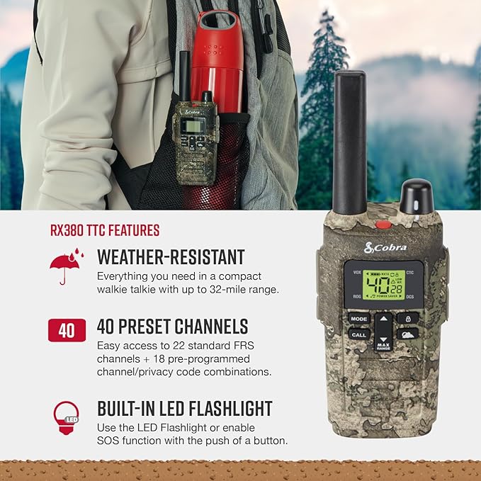 Bundle of Cobra RX380 TTC Walkie Talkies (2-Pack) + Cobra ACXT1037R FLT Walkie Talkie (1-Pack)