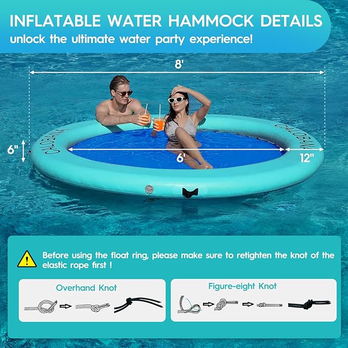 Round Floating Ring Inflatable Water Hammock Heavy Duty River Floats Lake Raft for Adults Tanning Pool Lounger Float Island Platform Pad Mat for Party