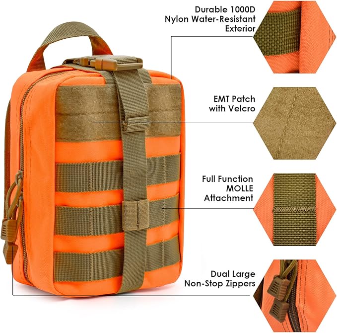 Gogoku First Aid Pouch 1000D Nylon Tactical Molle Tear Away Medical Pouch Empty Utility Pouch for Outdoor Activities Medical Supplies Camping Hiking Travel,Bag Only